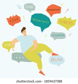 Man deciding to stop and relax Dealing with stress Mindfulness concept Mental health Emotional intelligence Cartoon style Flat vector illustration