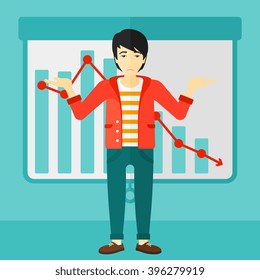 Homem com gráfico decrescente.