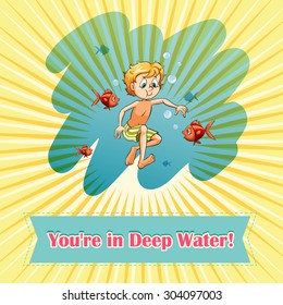Man in deep water illustration