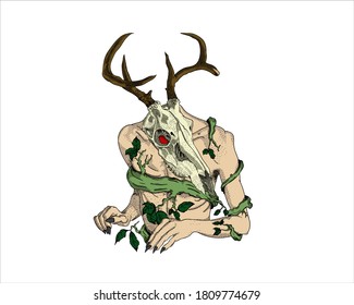 Man with a deer skull head