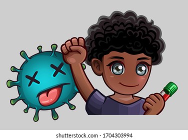 Man defeated the virus. Vector illustration