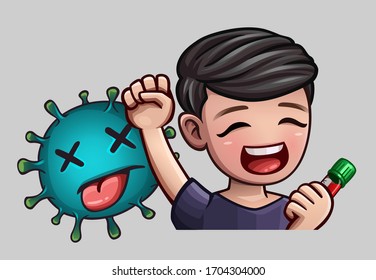Der Mensch besiegte das Virus. Vektorillustration