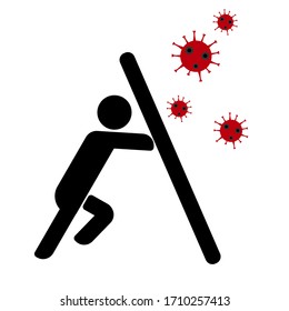 A man defends himself from molecules of 2019-ncov. Epidemic prevention vector image of globally covid-19. Banner of reduce the risk of infection virus.