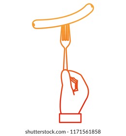 man with delicious sausage in fork