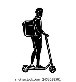 man delivering food, couriers on scooter silhouette, vector