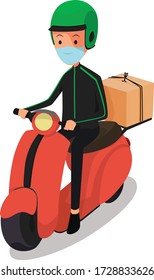 A man delivering a package order using motorcycle illustration