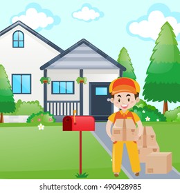 Man delivering parcel to home
