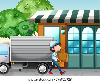 Hombre entregando paquete en la tienda