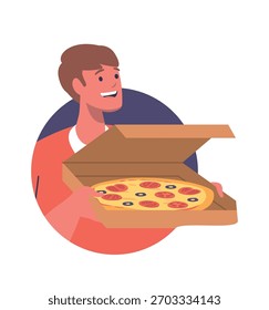 Man delivering pizza for snack