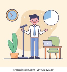 Un hombre dando un discurso diseño plano simple estilo de Vector Ilustración