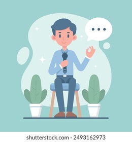 Un hombre dando un discurso diseño plano simple estilo de Vector Ilustración