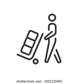 Man delivers load icon isolated on white background. Moving symbol modern, simple, vector, icon for website design, mobile app, ui. Vector Illustration
