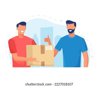 Hombre con caja de entrega. Estilo plano