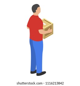 Man delivery box icon. Isometric of man delivery box vector icon for web design isolated on white background
