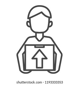 Man delivery box icon. Outline man delivery box vector icon for web design isolated on white background