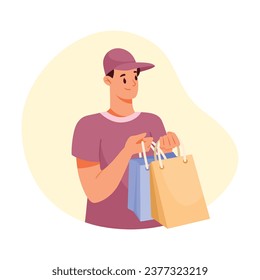 Alimentador de entrega de hombre en la ilustración del vector de bolsas de captura