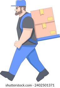 man a delivery courier is walking carrying a package to a customer, creative illustration design