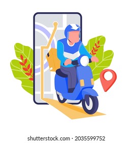 man delivery order with scooter map and location