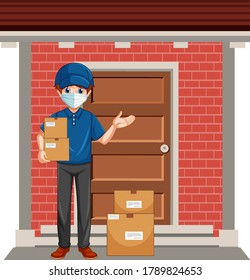 Man delivery package on white background illustration