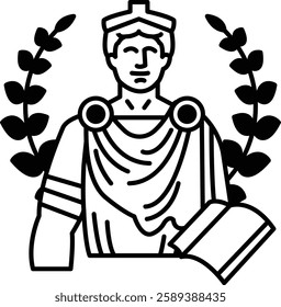 A man is depicted in a drawing with a book in his hand