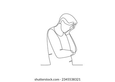 A man depressed with his life. World mental health day one-line drawing