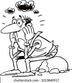 Man is depressed. Vector illustration in cartoon style