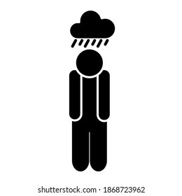 Man depression icon in trendy silhouette style design. Vector illustration isolated on white background.