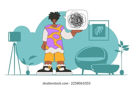 Man with depression. The man shows that his thoughts are confused.