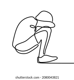 man depression sit sitting oneline continuous single line art