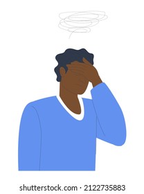 Man in depression. Sorrow, longing, sadness and chagrin. Flat vector illustration. EPS10