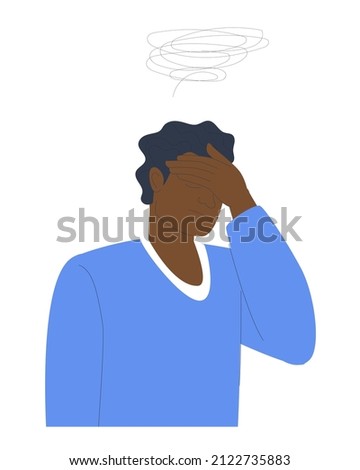 Man in depression. Sorrow, longing, sadness and chagrin. Flat vector illustration. EPS10