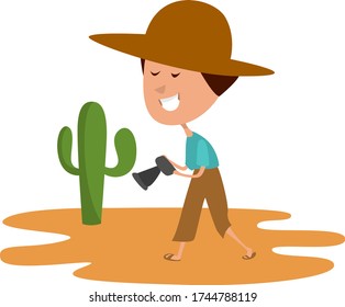 Man in the desert , illustration, vector on white background