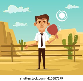 Man in desert. Vector flat illustration