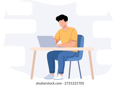 Man at Desk com Notificações Conceito de fluxo de trabalho digital
