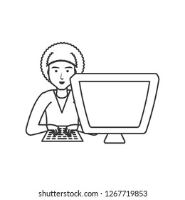 man with desktop computer isolated icon