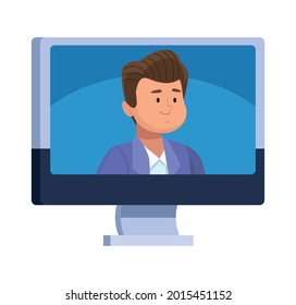 man in desktop virtual meetting