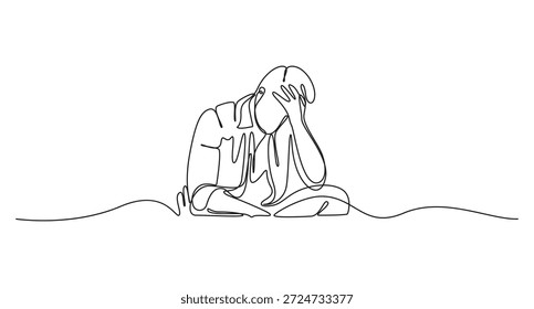 Hombre en desesperación Ilustración de arte de línea continua, Dibujo de línea continua de una persona que cubre la cara en peligro, Dibujo de línea continua de una persona que experimenta estrés o desesperación