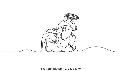 Hombre en desesperación Ilustración de arte de línea continua, Dibujo de línea continua de una persona que cubre la cara en peligro, Dibujo de línea continua de una persona que experimenta estrés o desesperación