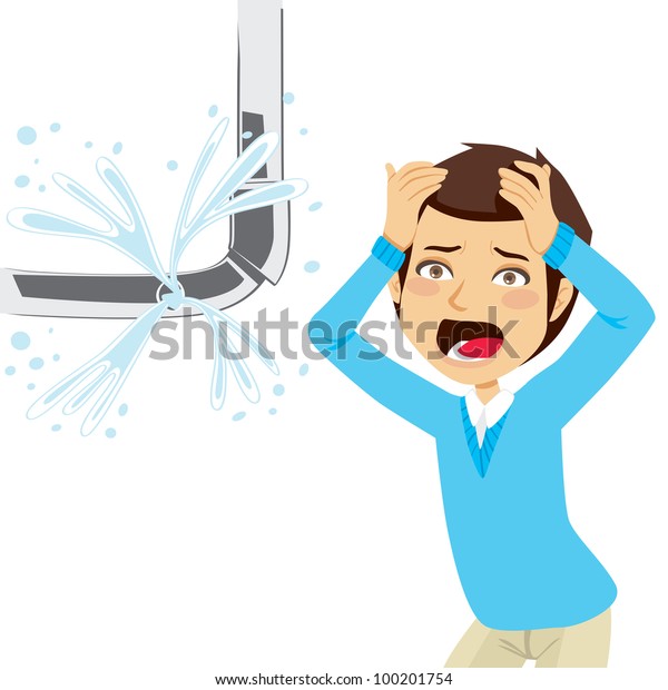 Man Desperate Looking Bursting Pipe Leaking Stock Vector (Royalty Free ...