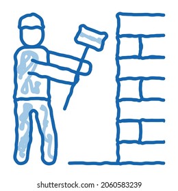 Man Destroy Wall sketch icon vector. Hand drawn blue doodle line art Man Destroy Wall sign. isolated symbol illustration
