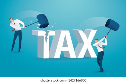 Man destroying the word tax with a hammer. vector illustration EPS10