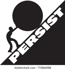 A man is determined to push a large weight to the top of a steep hill