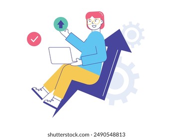 Man developing an application project, programmer engineer. Design character. Flat vector illustration