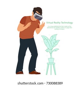 Man in device for virtual reality. new technologies. Vector