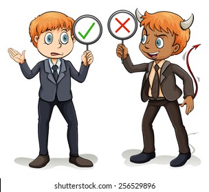 Man with a devil's advocate on a white background