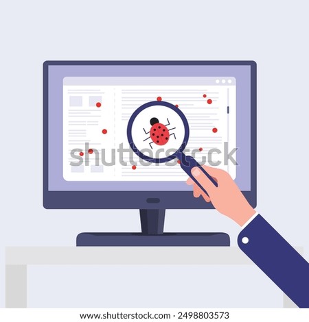 A man Diagnose computer virus with magnifier glass