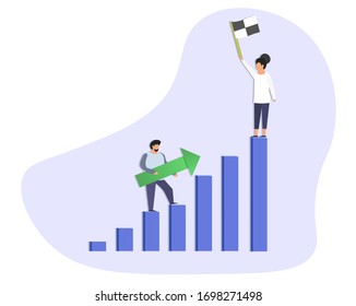 Man and diagram, chart, graph. Conceptual graphics about the business, reports and analysis and planning