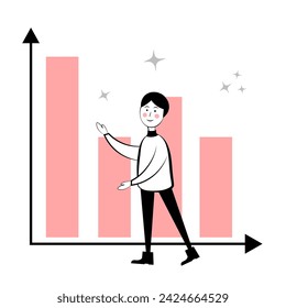 Man and diagram on white background