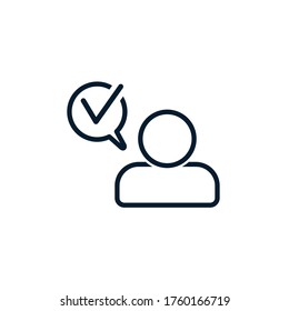 Man, dialog box, ok sign. Vector icon isolated on white background.