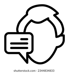 Man with dialogue box, site user feedback line icon, web design concept, comment vector sign on white background, outline style icon mobile concept web design. Vector graphics.
